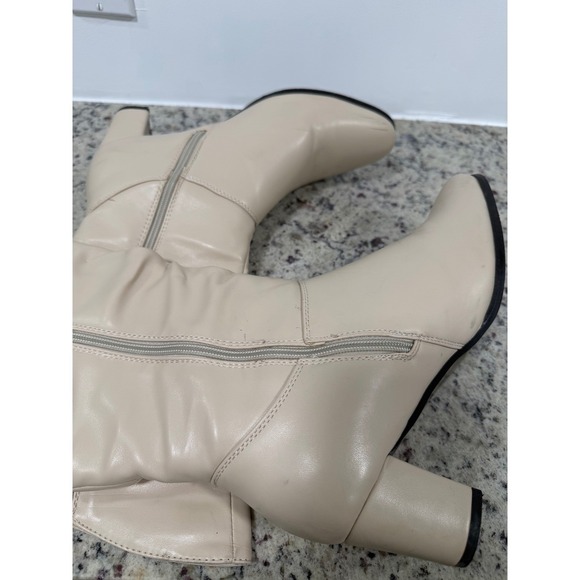 Tender Tootsies Cream Ruched Tall Boots Block Heel Slouchy Size 9.5 Wide - Picture 10 of 11